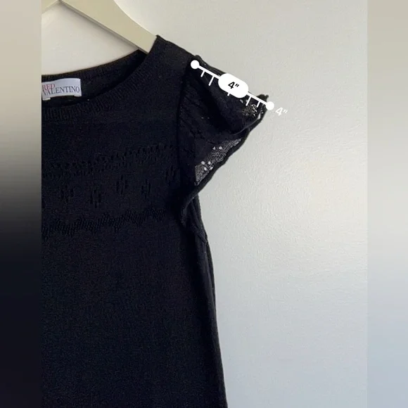 Red Valentino Black Knit Ruffle Dress Tie Waist Eyelet Lace Tiered Mini Sz XS S - Picture 10 of 15